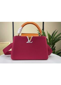 Louis Vuitton Capucines PM Red Leather and Orange Ostrich Flap Tote Shoulder Bag N82904