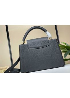 Louis Vuitton Capucines PM Tote Shoulder Bag Black Grained Calf Leather m48865 