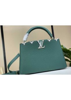 Louis Vuitton Capucines PM Tote Shoulder Bag Green Grained Calf Leather m48865