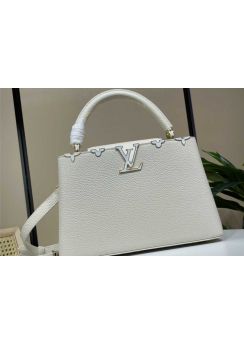 Louis Vuitton Capucines PM Tote Shoulder Bag White Grained Calf Leather m48865 