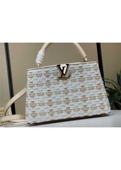 Louis Vuitton Capucines PM Tote Shoulder Bag White Beige Woven Leather M23083