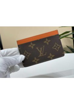 Louis Vuitton Card Holder Monogram Canvas and Orange Leather M61733 
