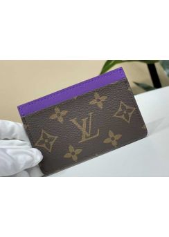 Louis Vuitton Card Holder Monogram Canvas and Purple Leather M61733