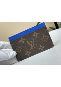 Louis Vuitton Card Holder Monogram Canvas and Blue Leather M61733
