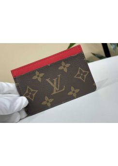 Louis Vuitton Card Holder Monogram Canvas and Red Leather M61733