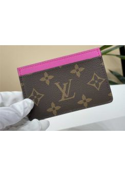 Louis Vuitton Card Holder Monogram Canvas and Fuchsia Leather M61733