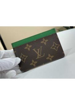 Louis Vuitton Card Holder Monogram Canvas and Green Leather M61733