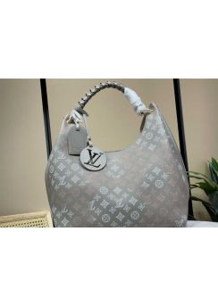 Louis Vuitton Carmel Hobo Shoulder Bag Gray Mahina Calfskin Leather m53188 
