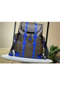 Louis Vuitton Christopher MM Backpack Blue Leather and Monogram Canvas M46814