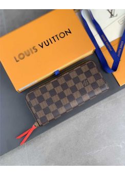 Louis Vuitton Clemence All Round Zip Wallet Damier Canvas Red N61264