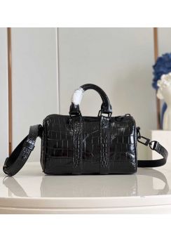 Louis Vuitton Keepall 25 Black Crocodile Embossed Leather Bag M80641