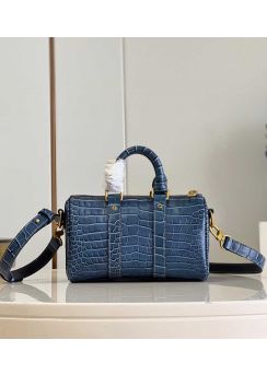 Louis Vuitton Keepall 25 Blue Crocodile Embossed Leather Bag M80641