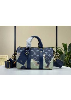 Louis Vuitton Keepall Bandouliere 25 Travel Bag Blue Monogram Canvas M46679