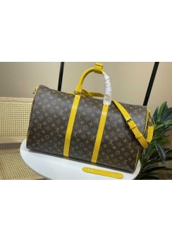 Louis Vuitton Keepall Bandouliere 50 Travel Carry on Luggage Bag Yellow Leather and Monogram Canvas M41416 