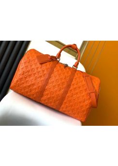 Louis Vuitton Keepall Bandouliere 50 Orange Taurillon Monogram Leather Travel Bag M23751