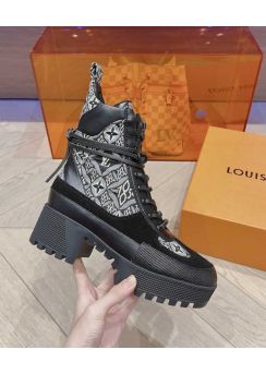 Louis Vuitton Laureate Platform Desert Lace Up Ankle Boots Black Suede Monogram 35To41