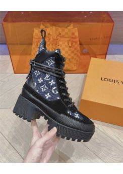 Louis Vuitton Laureate Platform Desert Lace Up Ankle Boots Black Suede 35To41