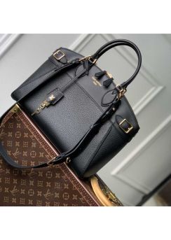 Louis Vuitton Lock It MM Top Handle Shoulder Bag Black Calfskin M22925