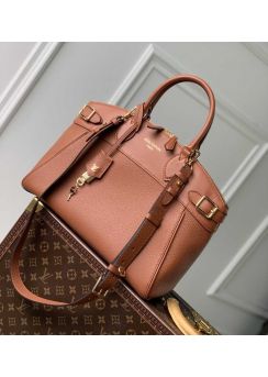 Louis Vuitton Lock It MM Top Handle Shoulder Bag Brown Calfskin M22925