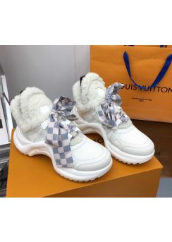 Louis Vuitton LV Archight White Leather and Canvas Sneakers with Shearling 35To41