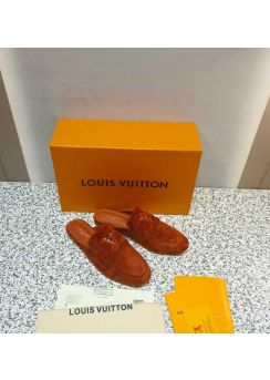 Louis Vuitton LV Capri Open Back Loafers Flat Mules Orange Suede Calfskin 35To42