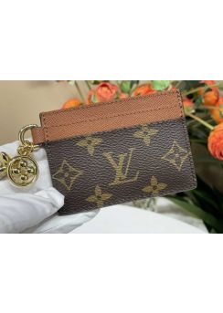 Louis Vuitton LV Charms Card Holder Monogram Canvas Brown Leather M82132