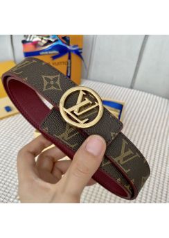Louis Vuitton LV Circle 30MM Reversible Monogram Leather Red Belt