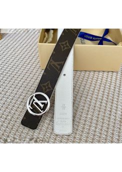 Louis Vuitton LV Circle 30MM Reversible Monogram Leather White Belt