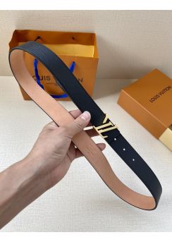 Louis Vuitton LV Ghost Buckle 30MM Reversible Belt Black Epi Calf Leather