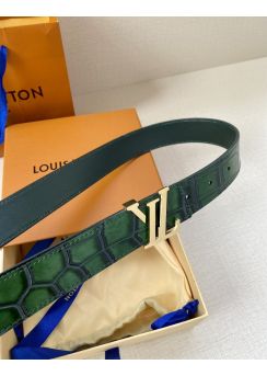 Louis Vuitton LV Ghost Buckle 30MM Reversible Belt Green Crocodile Embossed Leather