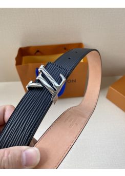Louis Vuitton LV Ghost Buckle 30MM Reversible Epi Calf Leather Black Belt 