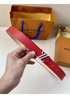 Louis Vuitton LV Ghost Buckle 30MM Reversible Epi Calf Leather Red Belt 