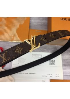 Louis Vuitton LV Initiales Black Leather and Monogram Canvas Belt 20MM