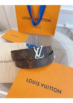 Louis Vuitton LV Initiales Black Leather and Monogram Canvas Belt 30MM
