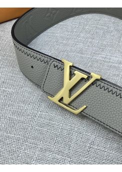 Louis Vuitton LV Initiales Blocks Calf Leather Belt Gray Color 