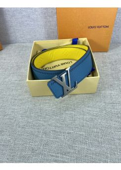 Louis Vuitton LV Initiales Color Blocks Calf  Blue Yellow Belt Leather