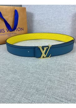 Louis Vuitton LV Initiales Color Blocks Calf Blue Yellow Leather Belt 