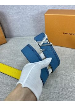 Louis Vuitton LV Initiales Color Blocks Calf Leather Belt Blue With Yellow