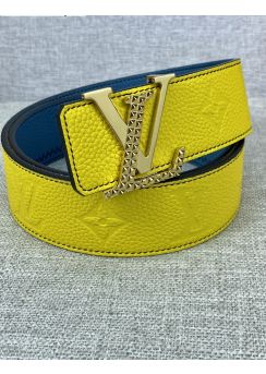 Louis Vuitton LV Initiales Color Blocks Calf Leather Belt Yellow Blue