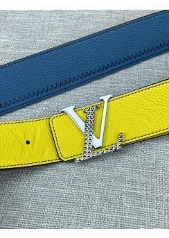 Louis Vuitton LV Initiales Color Blocks Calf Leather Belt Yellow with Blue