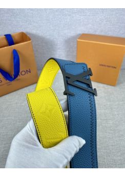 Louis Vuitton LV Initiales Color Blocks Calf Leather Blue Yellow Belt 