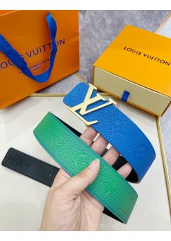 Louis Vuitton LV Initials Taurillon Illusion 40MM Reversible Leather Belt Blue Green 