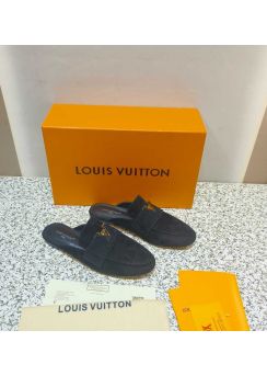 Louis Vuitton LV Capri Open Back Loafers Flat Mules Black Suede Calfskin 35To42