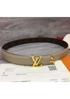 Louis Vuitton LV Pretty Beige Leather Monogram Canvas Belt 30MM