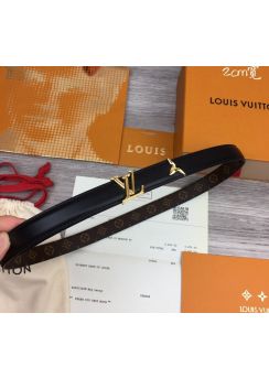 Louis Vuitton LV Pretty Black Leather Monogram Canvas Belt 20MM