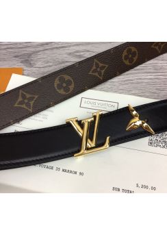 Louis Vuitton LV Pretty Black Leather Monogram Canvas Belt 30MM