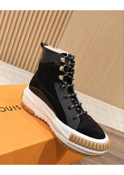 Louis Vuitton LV Squad Sneaker Boot with Shearling Fur Black Leather 35To41