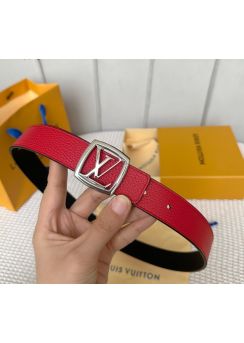 Louis Vuitton LV Square Red Leather 30MM Belt 