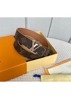 Louis Vuitton LV Stone 30MM Monogram Canvas and Brown Leather Belt 