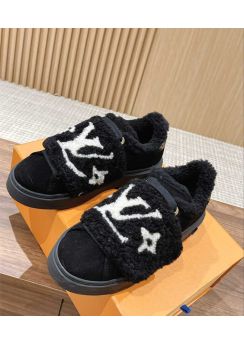 Louis Vuitton LV Time Out Sneaker with Shearling Wool Black Suede Calfskin 35To41